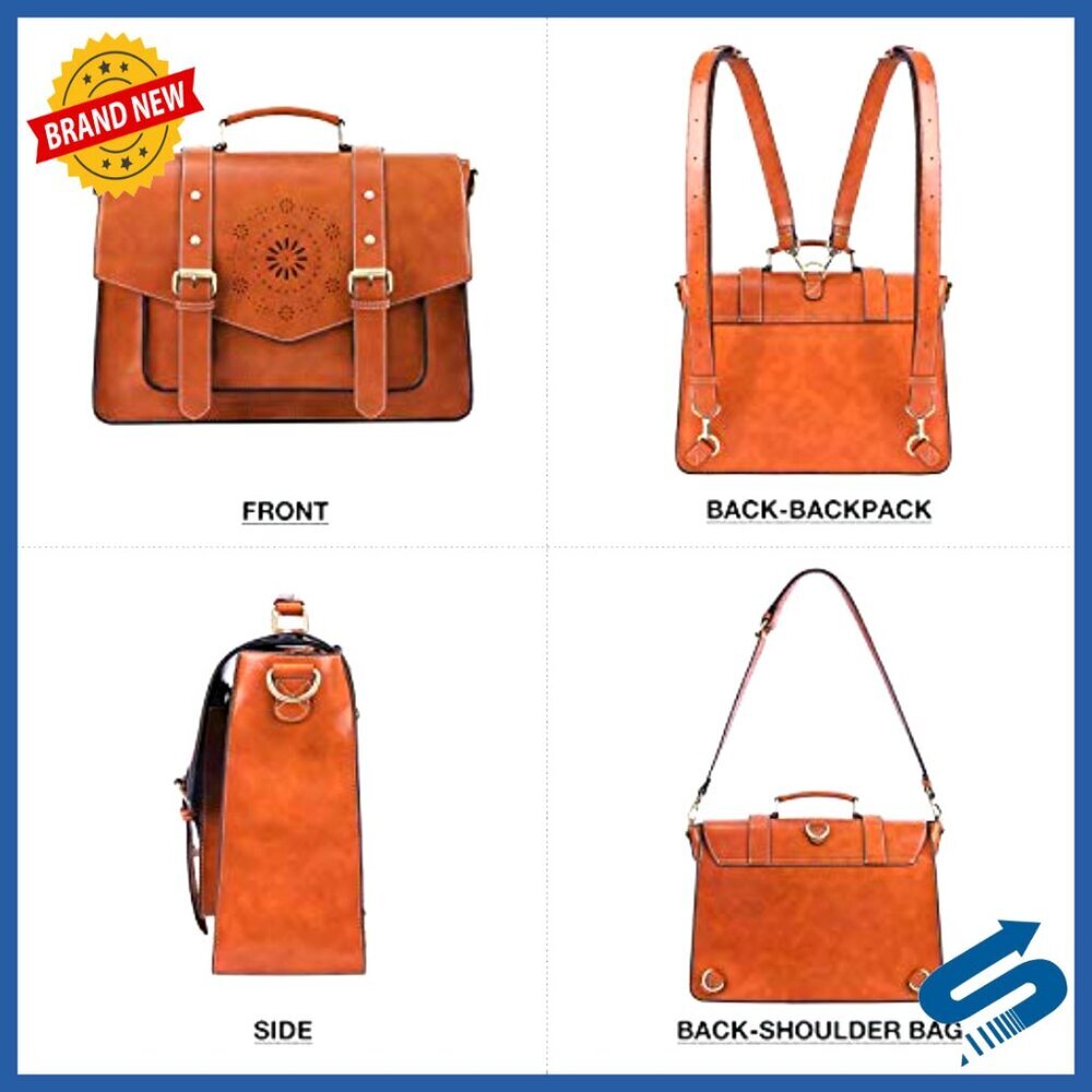 Vegan Leather Laptop Briefcase Convertible Backpack Professional Work Bag - Picture 4 of 6